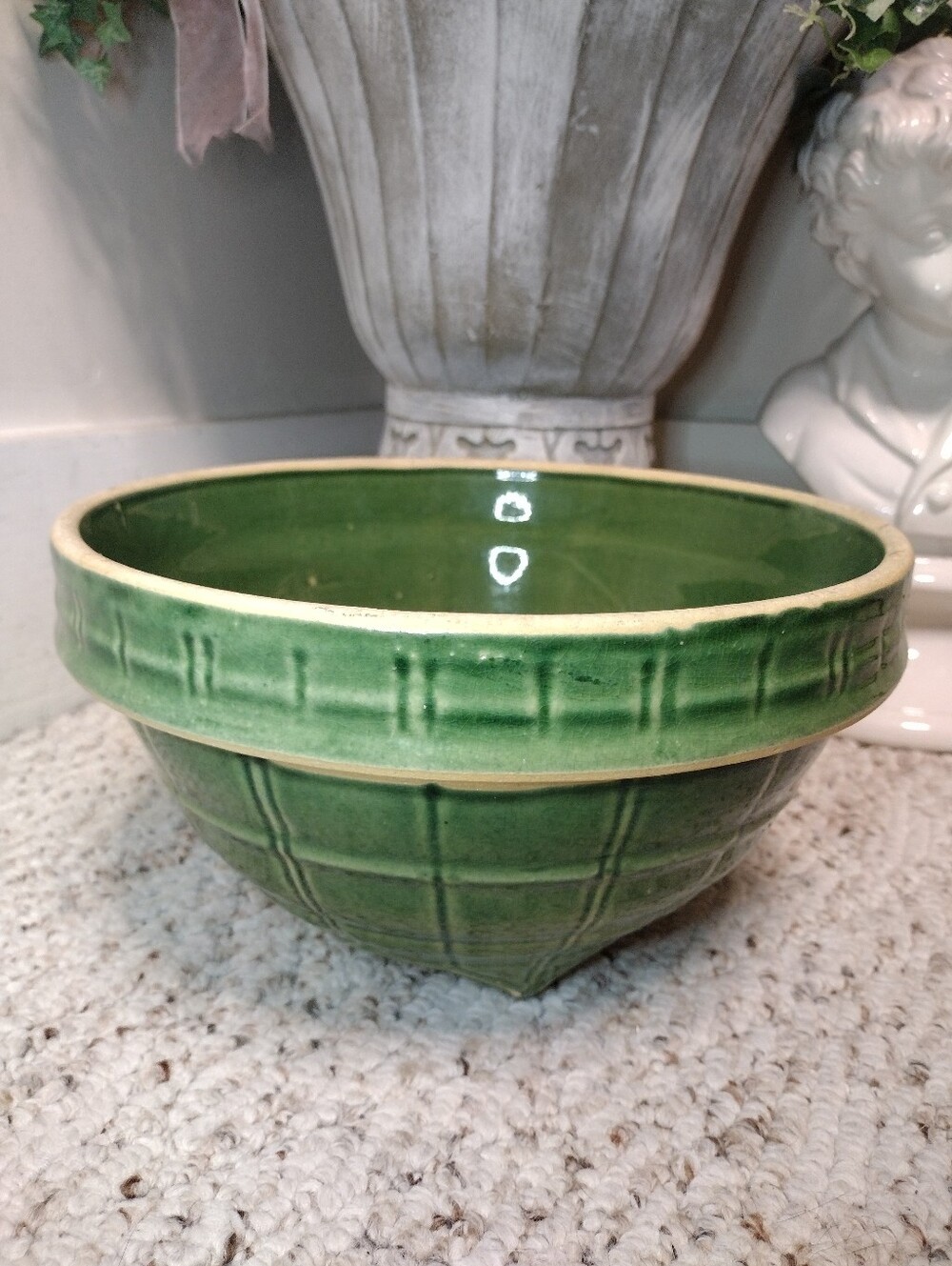 Vintage 1930's McCoy Yelloware Window Pane Patterned Mixing Bowl